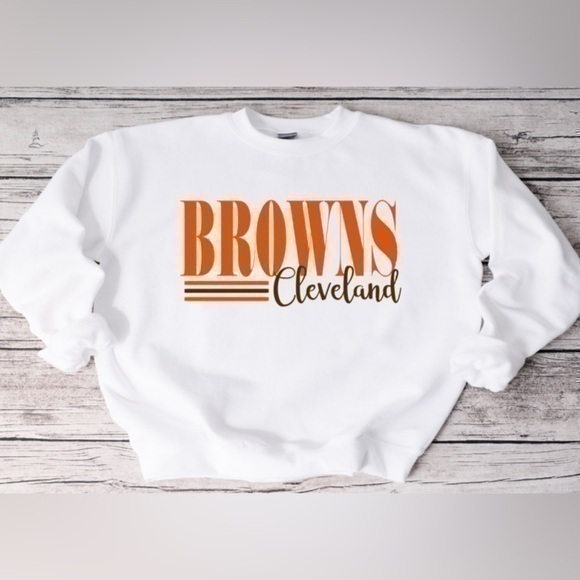 Gildan Tops - Browns striped Crewneck- white